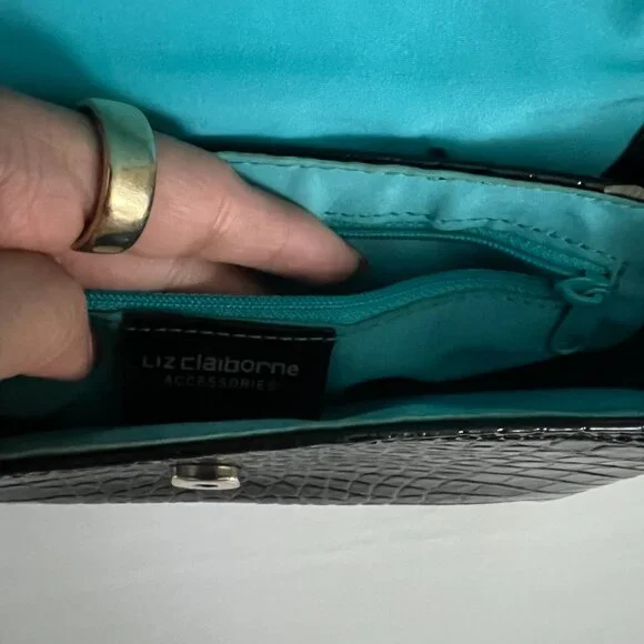 Vintage Liz Claiborne Crocodile Embossed Faux Leather Black Shoulder Bag‎ Purse - Picture 6 of 10